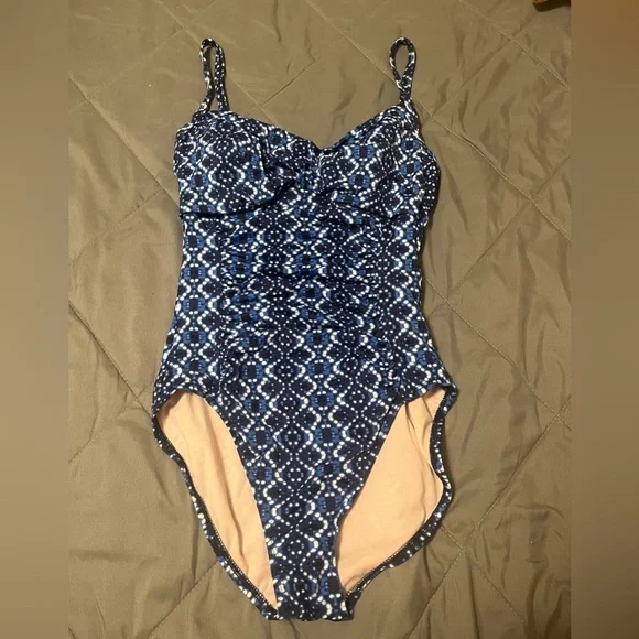 NWOT Merona Blue Patterned One-Piece Swimsuit - Picture 1 of 8